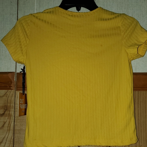 Girls cap sleeve yellow ribbed t-shirt "Honey" embroidered on the front - Picture 5 of 5